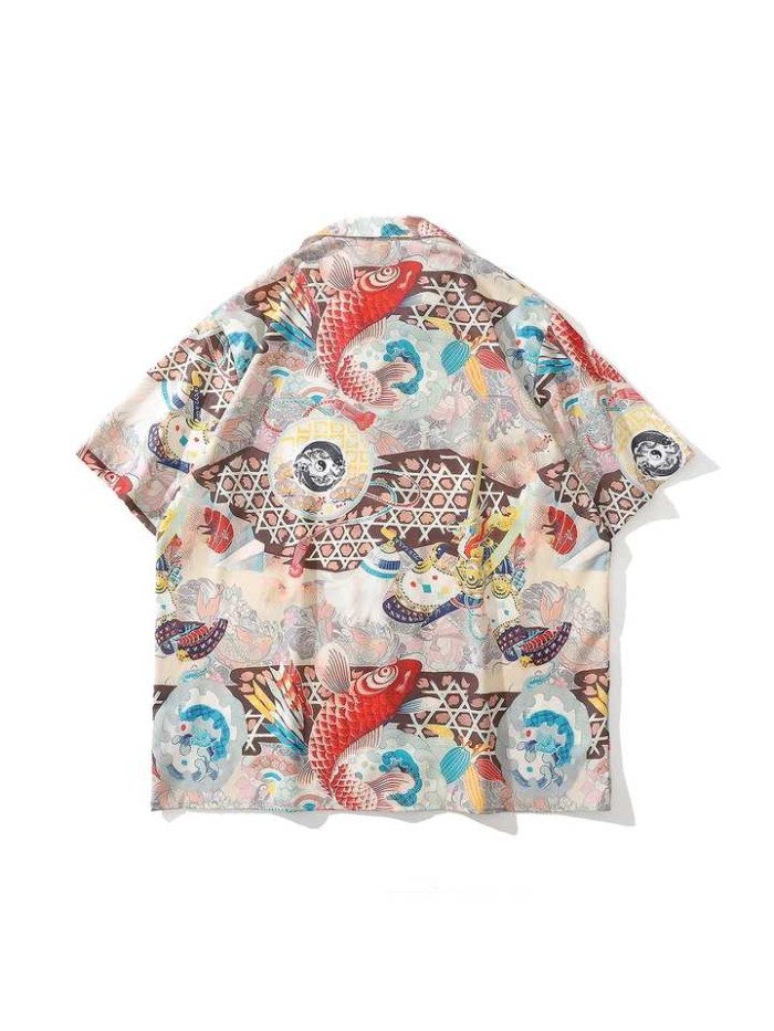 Vacation Hawaii Beach Oversize Casual Fish Printed  Men Street Fashion Hawaiian Shirts for Men