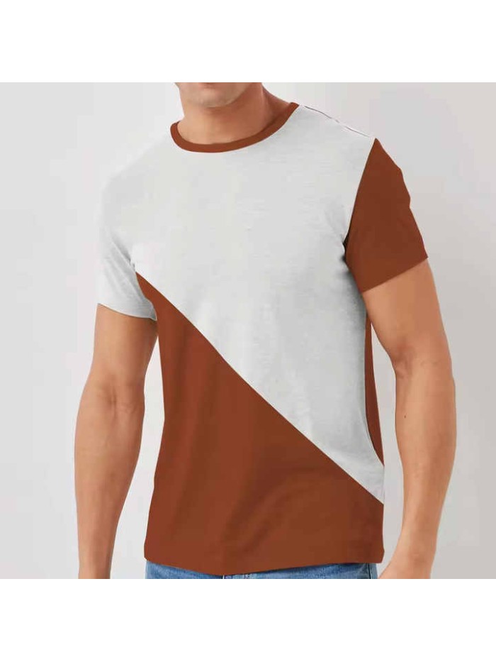 Brown White Two Colors Men's Short Sleeve O-neck T Shirts Top Quality Men Cotton Polyester T-shirt Low Price