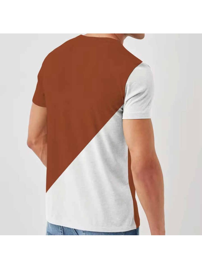 Brown White Two Colors Men's Short Sleeve O-neck T Shirts Top Quality Men Cotton Polyester T-shirt Low Price