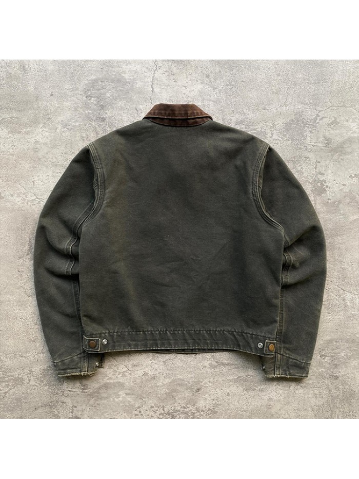 Streetwear Fashion Vintage Washed Plus Size Canvas Jacket Zip up Heavy Canvas Work Jacket Men