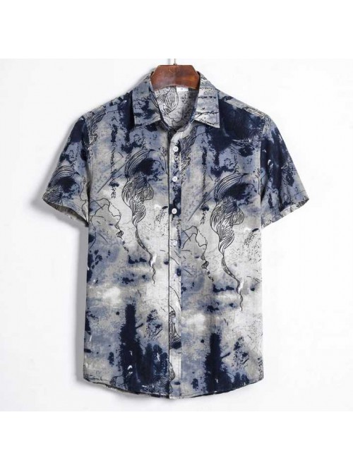 Men Ethnic Short Sleeve Casual Printing Beach Hawa...