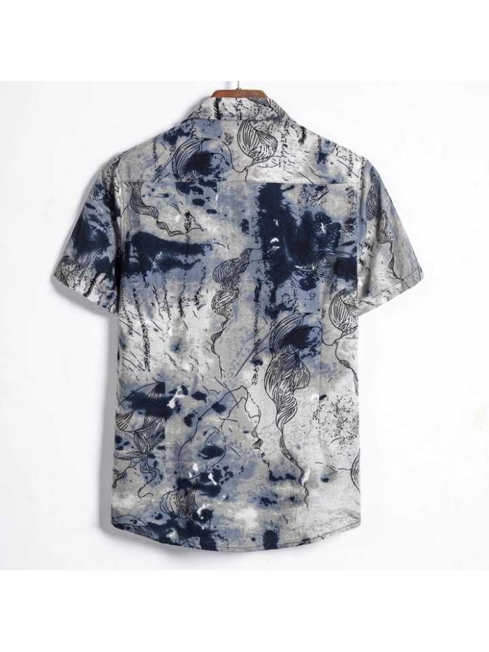 Men Ethnic Short Sleeve Casual Printing Beach Hawaiian Shirt Blouse Shirt Plus Size Shirt Men NEW