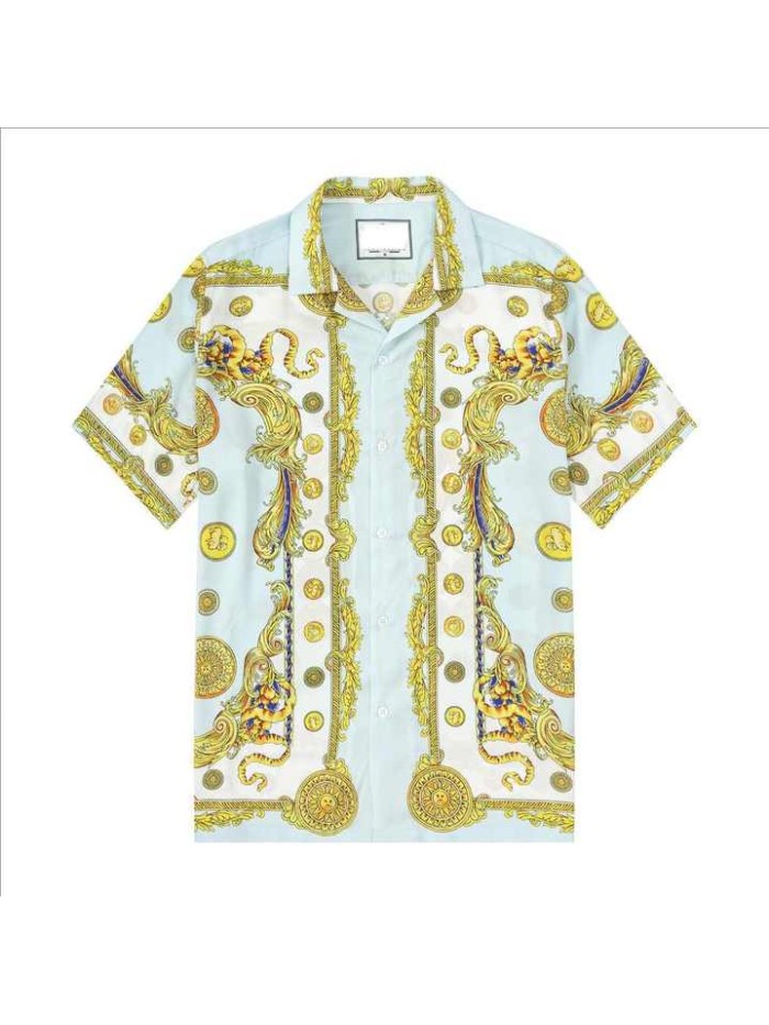 Luxury Designer  Hot-Stamping Cloth Vintage Shirts  Oversized Stylish Mens Button Down Silk Shirt