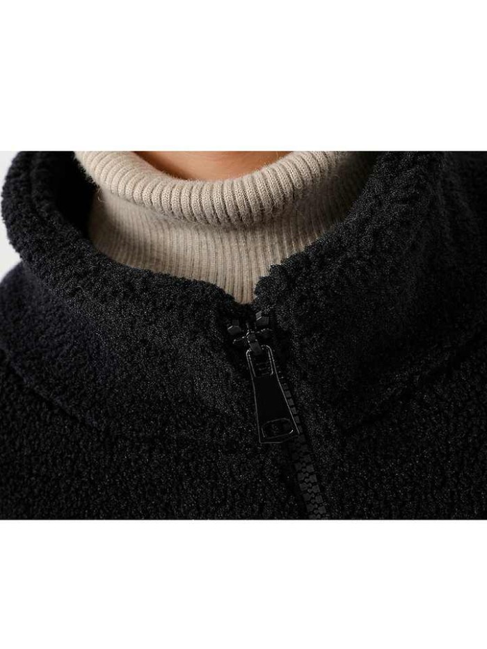 Colorblock Patchwork Stand Collar Baggy Sherpa Fleece Jacket for Winter