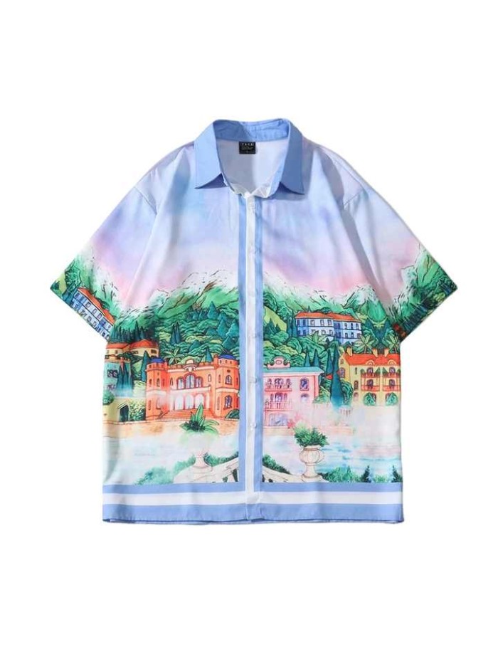 Printed Short Sleeve Shirt Men Hawaiian Beach Oversize  Aloha Shirts for Men Tops