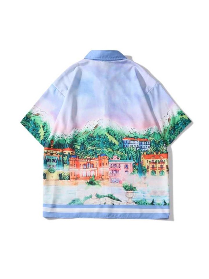 Printed Short Sleeve Shirt Men Hawaiian Beach Oversize  Aloha Shirts for Men Tops