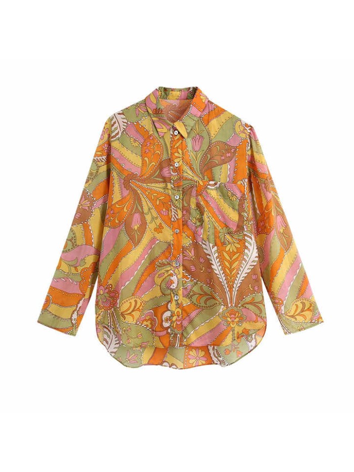 Elegant Ladies Blouses Chiffon Fashion Flower Digital Printing Colorful Tops Round Bottom Female Casual Shirts