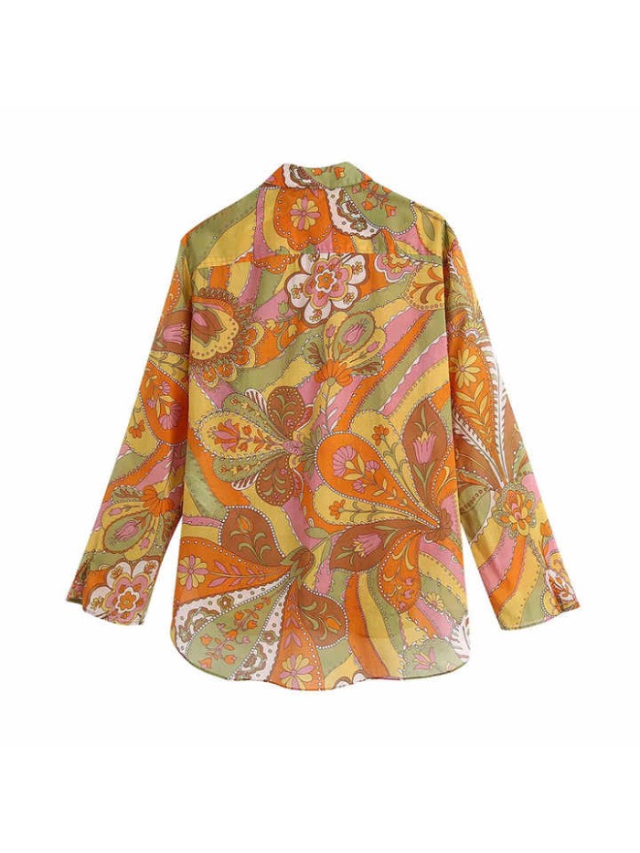 Elegant Ladies Blouses Chiffon Fashion Flower Digital Printing Colorful Tops Round Bottom Female Casual Shirts