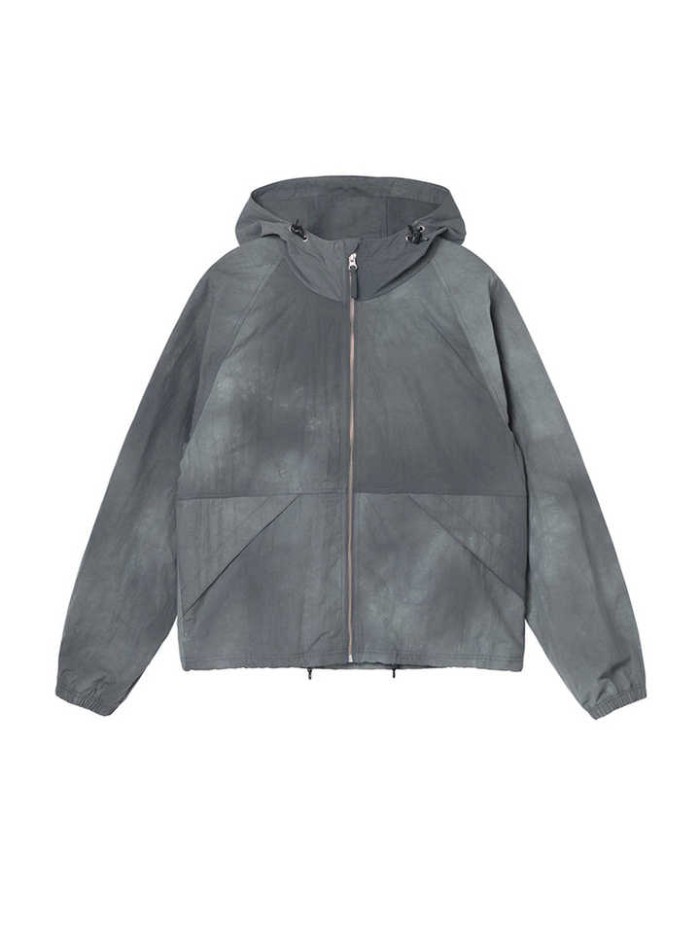 Mens Textured Wave Grey Dyed Beach Drawstring Hooded Windbreaker 100% Nylon Jackets