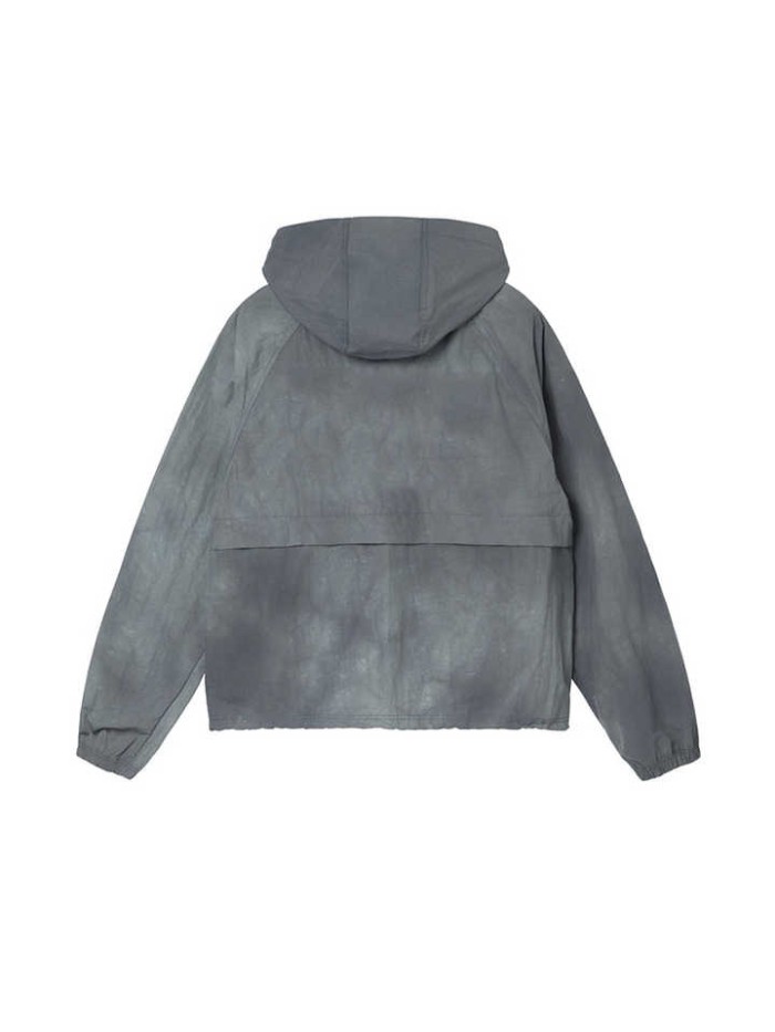 Mens Textured Wave Grey Dyed Beach Drawstring Hooded Windbreaker 100% Nylon Jackets