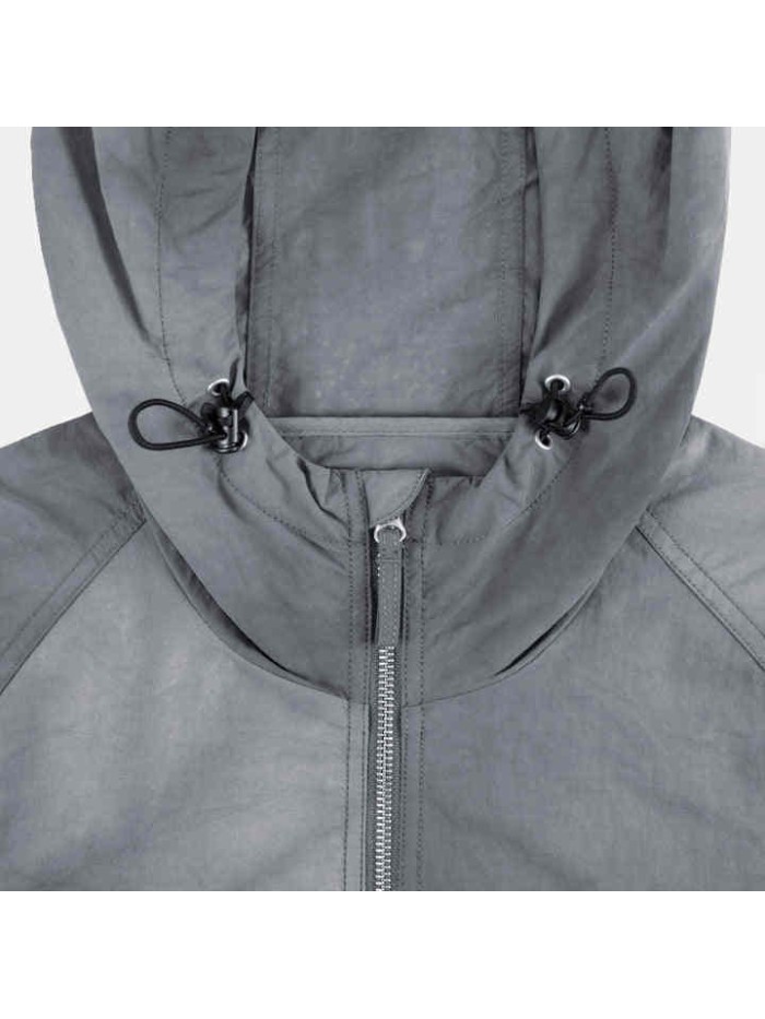 Mens Textured Wave Grey Dyed Beach Drawstring Hooded Windbreaker 100% Nylon Jackets