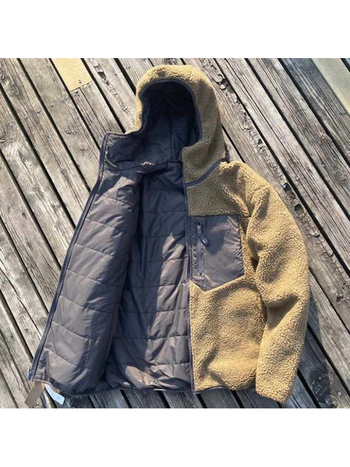 High Quality Men's Hooded Sherpa Pile Jacket Fashion Trend Loose Plus Size Polar Fleeces Reversible Puffer Jacket