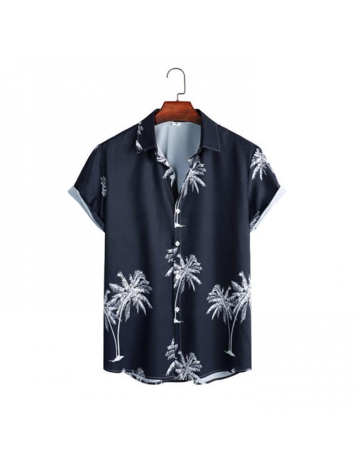 Summer Short-sleeved Stretch Print Casual Mens shi...