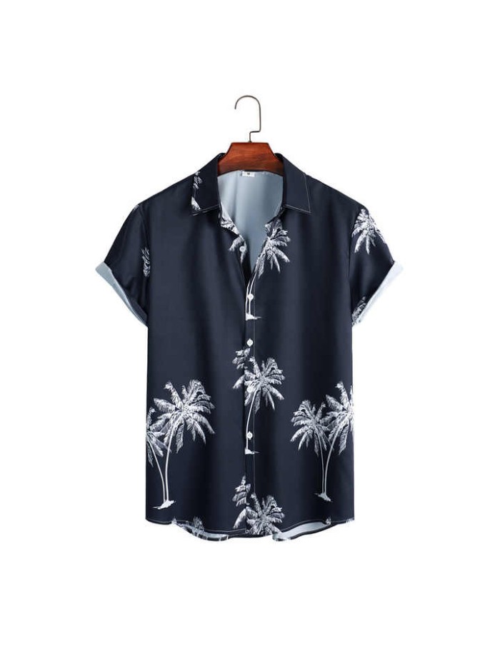 Summer Short-sleeved Stretch Print Casual Mens shirt