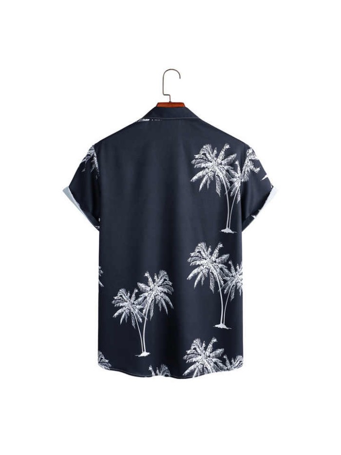 Summer Short-sleeved Stretch Print Casual Mens shirt