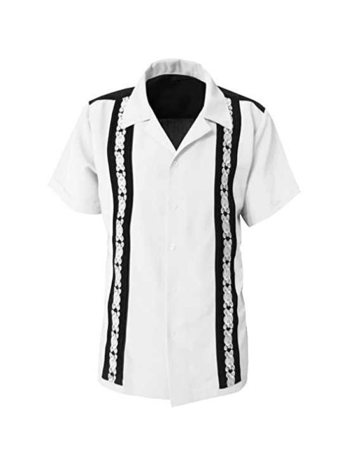 Men's Short Sleeve Cotton Shirt Cuban Beach Tops Pocket Guayabera Shirts