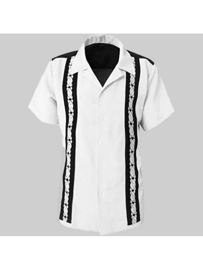 Men's Short Sleeve Cotton Shirt Cuban Beach Tops Pocket Guayabera Shirts