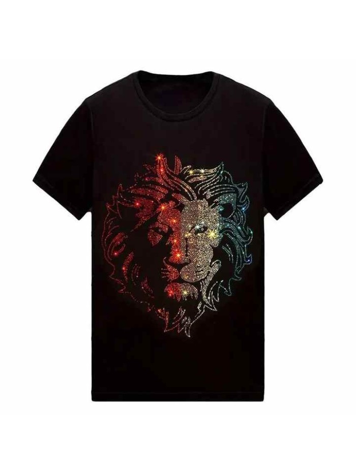 Hot Selling Men's round Neck T-Shirt 100% Cotton with Rhinestone Design Short Sleeve O-Neck T-Shirts T-Shirts for Men