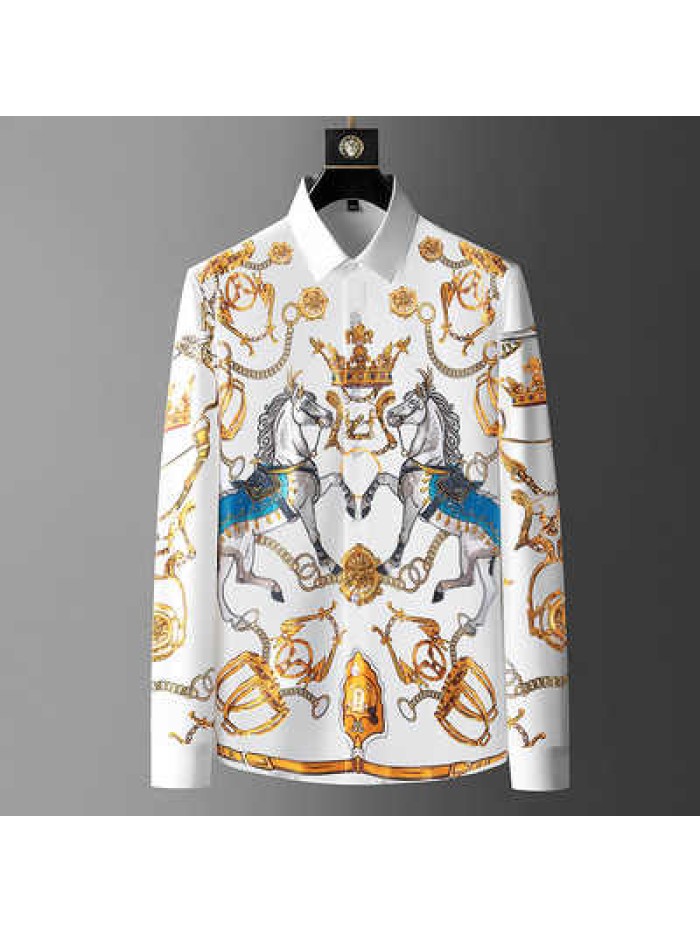 Horses Digital Printing High Quality Men Shirts Long Sleeve Casual Office Mens shirts Diamond Garment