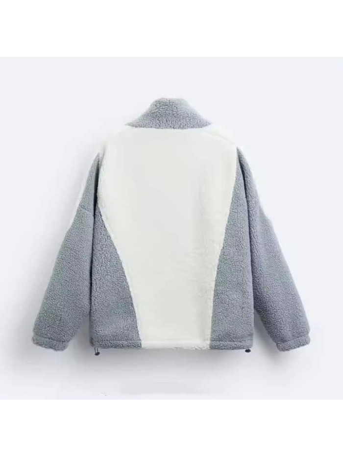 Premium Quality New Design Color Block Patch Work Stand Collar Baggy Sherpa Fleece Jacket for Men Price