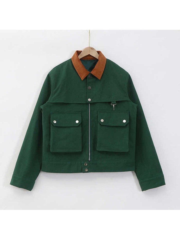 Men's New Fashion Olive Green Plain Winter 100% Cotton Cargo Pockets Luxury Designed Jackets