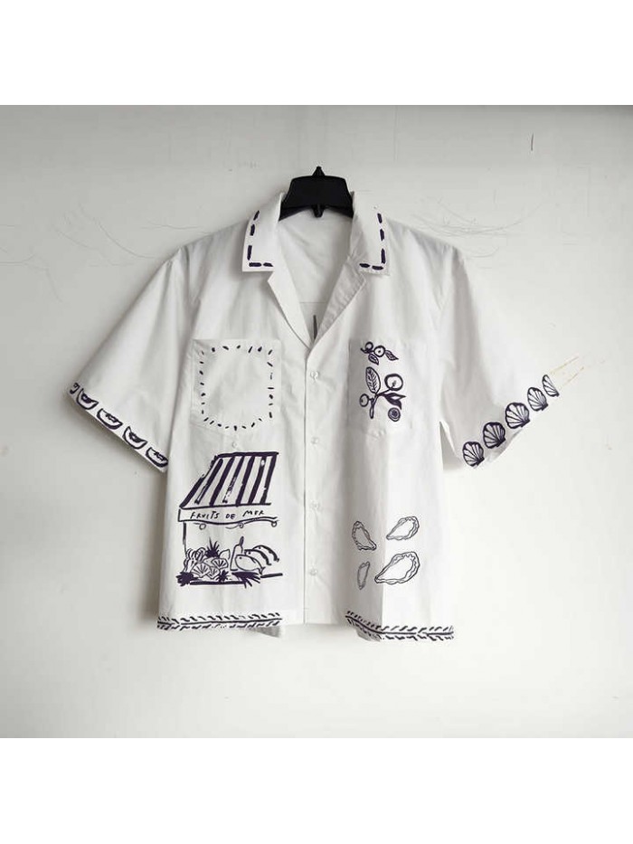 Pattern Printing Price Unisex Summer Casual Canvas Short Sleeve Shirts With Turn-down for Collar Men