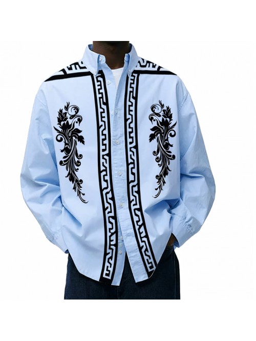 Pattern Casual Shirt for Men Long Sleeve Digital P...