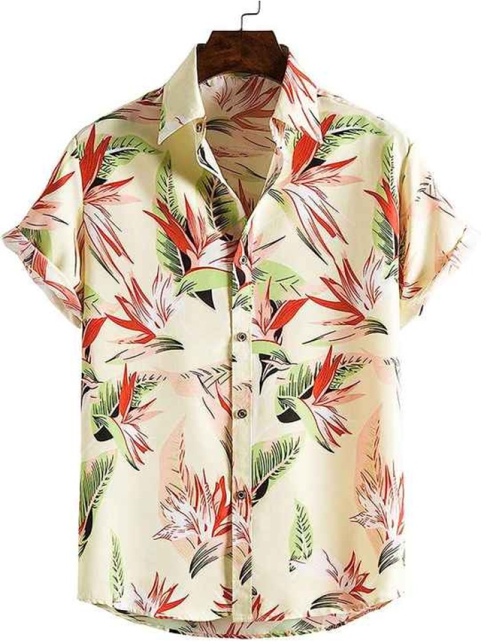 Summer New Casual 100% Polyester Beach Holiday Buttons Printing Short Sleeve Hawaiian Shirts for Men