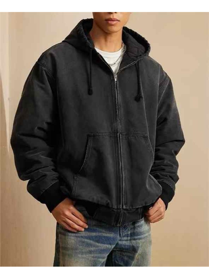 High Quality Washed Canvas Work Jacket Men Oversized Satin Standing Collar Bomber Jackets