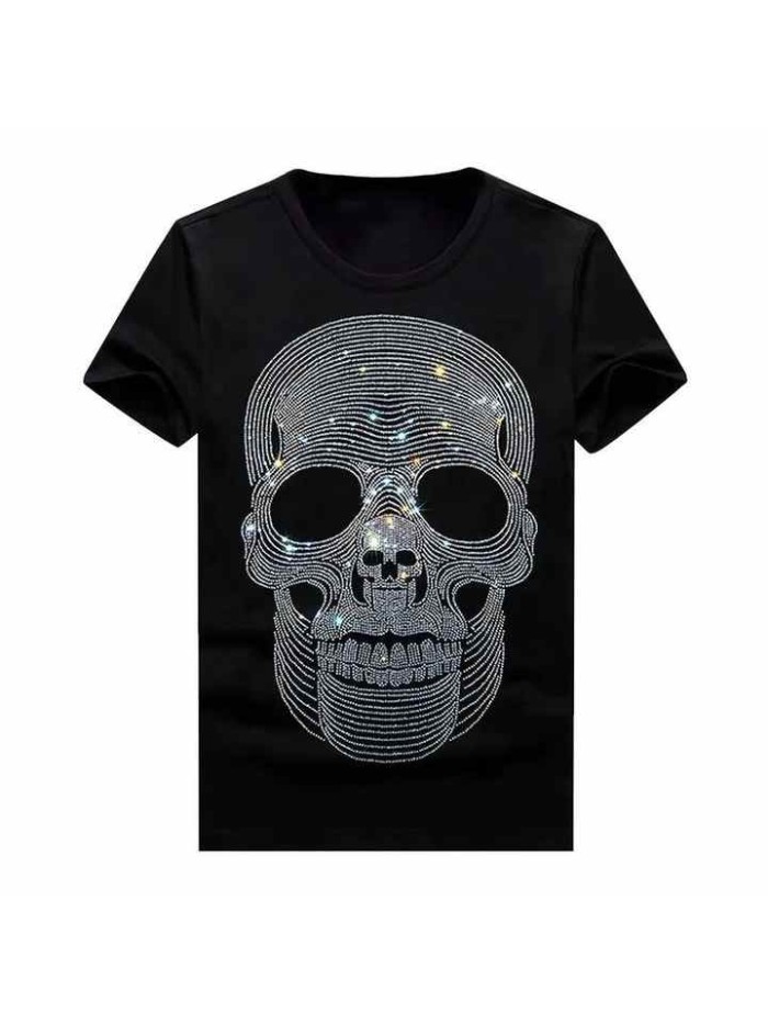 Hot Selling 100% Cotton Men's round Neck T-Shirt New Design Fashion with Rhinestone Short Sleeve O-Neck T-Shirts for Men