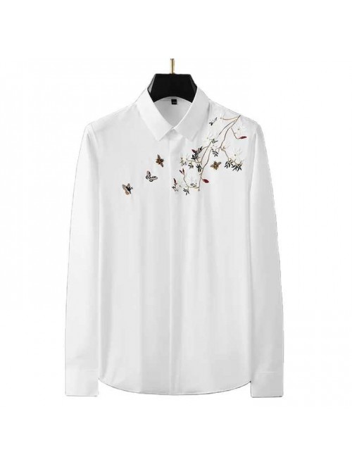 Autumn New Embroidered Shirt Men's Long-sleeved Ir...