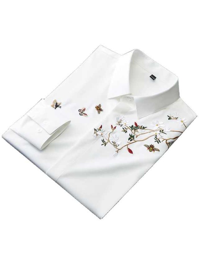 Autumn New Embroidered Shirt Men's Long-sleeved Iron-free Anti-wrinkle Slim Trend Business Top Casual Shirt